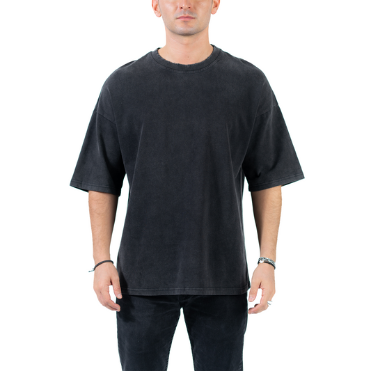 Casa Avani Oversize Distressed Stone Wash Black T-Shirt