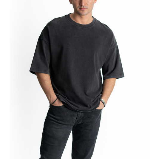 Casa Avani Oversize Distressed Stone Wash Black T-Shirt