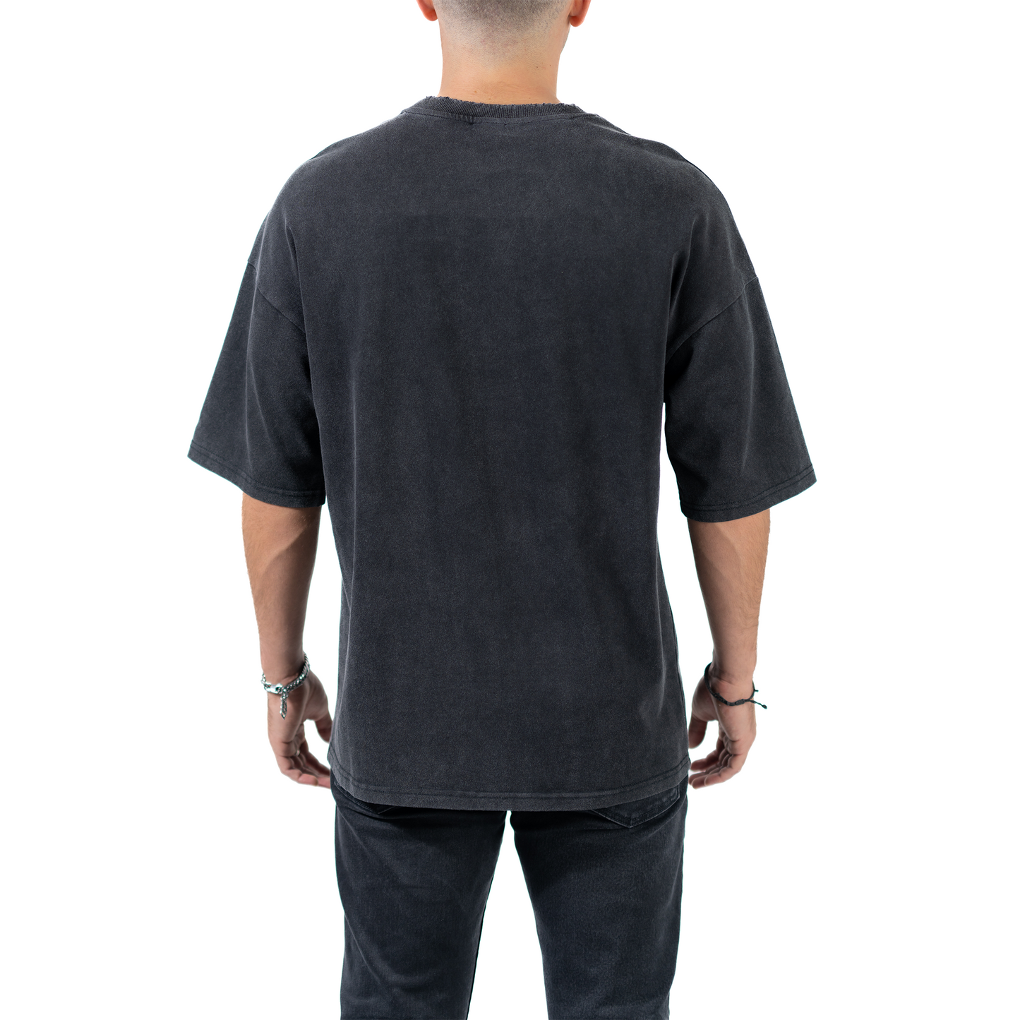 Casa Avani Oversize Distressed Stone Wash Black T-Shirt